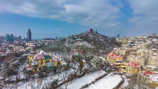 青岛城市风光雪景鸟瞰