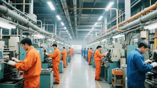 现代工厂自动化生产线与工人操作