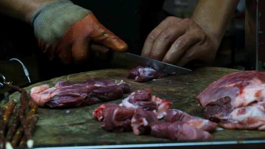 红柳枝烤羊肉串烧烤夜市升格视频