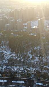 济南城市雪景竖屏航拍