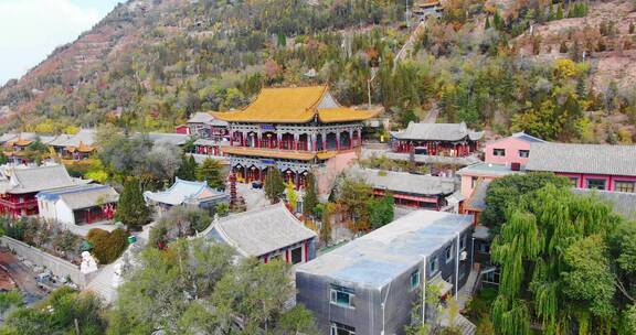 航拍青海西宁土楼观道教北禅寺