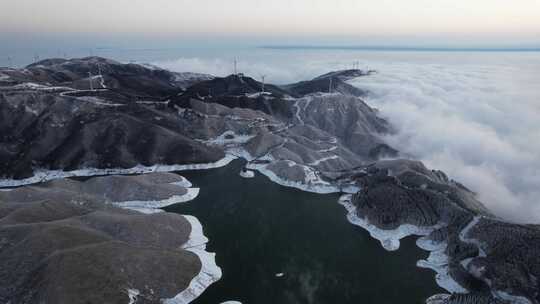 广西全州天湖雪景平流雾