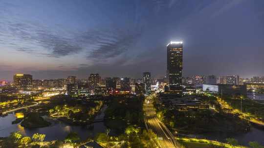 上海嘉定区嘉定新城建筑傍晚晚霞车流延时