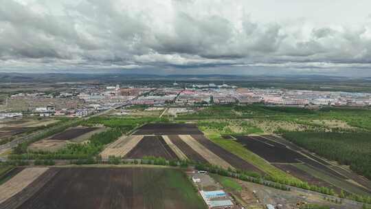 牙克石市郊农田黑土地山林航拍