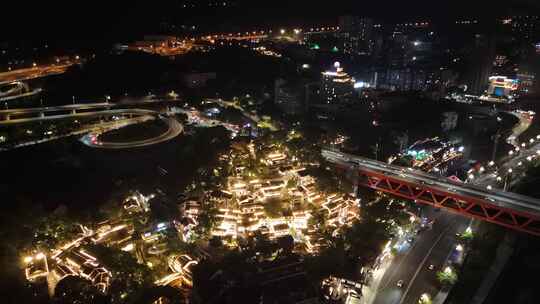 重庆龙门浩老街下浩里夜景灯光航拍