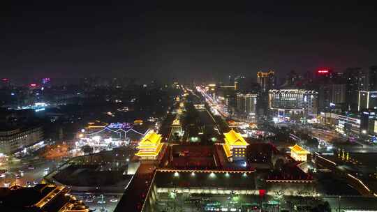 航拍西安城墙永宁门城楼夜景