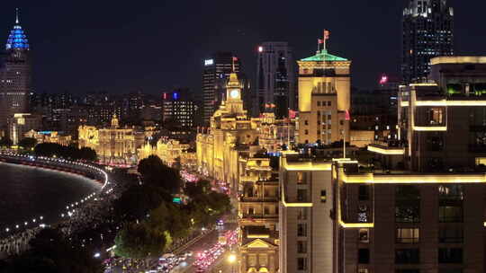 上海外滩建筑夜景俯瞰