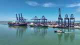 高清航拍中国第四大深水港口洋浦国际码头高清在线视频素材下载