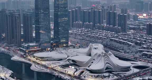 4k长沙梅溪湖雪后夜景航拍