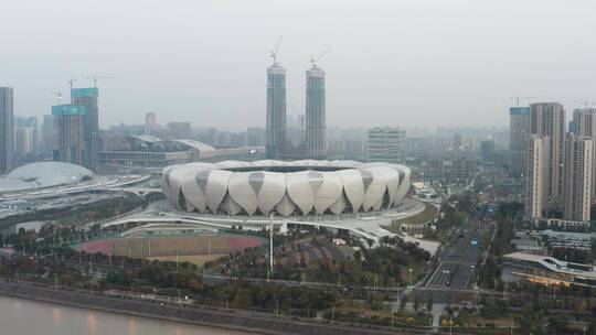 杭州市奥林匹克体育中心大莲花航拍