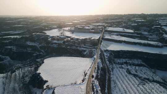 雪后乡村全景航拍风光