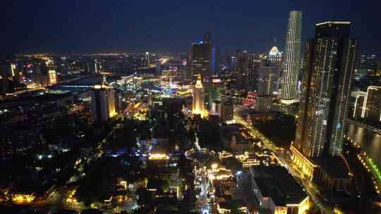 中国天津海河城市夜景灯光航拍