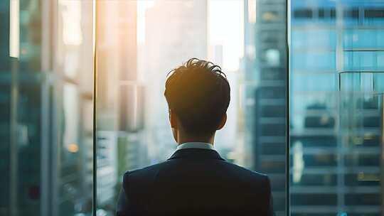 商业中心写字楼 办公室职员眺望中央商务区