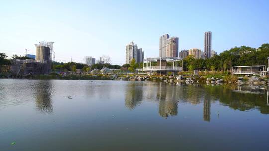 深圳洪湖公园湖水观景建筑视频素材模板下载