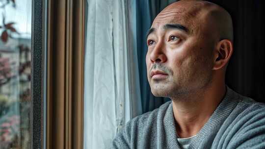 窗边男子凝视思索