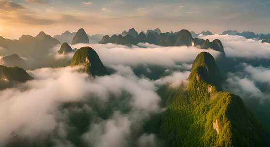 桂林山水合集山峰云海群山云雾缭绕自然风景