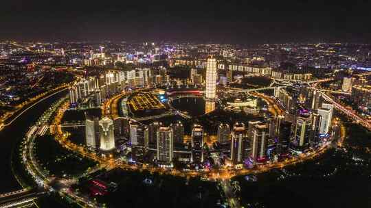 郑州璀璨夜景下的城市灯火辉煌全景