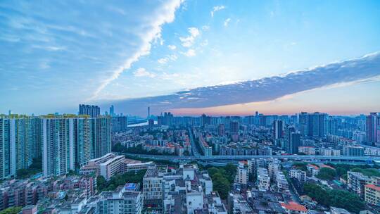 广州城市建筑群与天空太阳云海延时风光