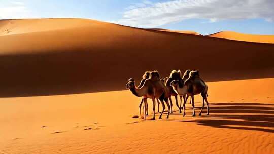 沙漠中行走的骆驼群