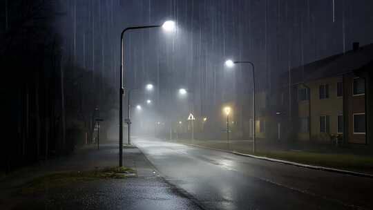城市下雨天夜晚透过玻璃看城市灯光