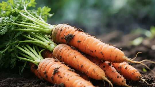 新鲜胡萝卜采摘与细节特写展示