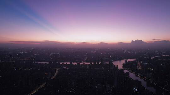 广州城市建筑群夕阳晚霞航拍全景