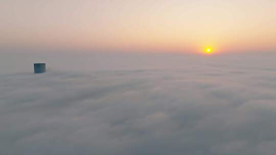 城市高楼云海日出平流雾空镜多段