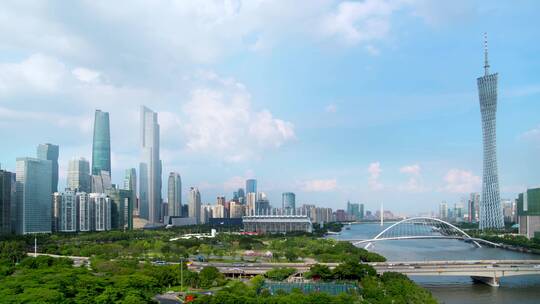 广州城市二沙岛绿色城市珠江新城海心桥视频素材模板下载