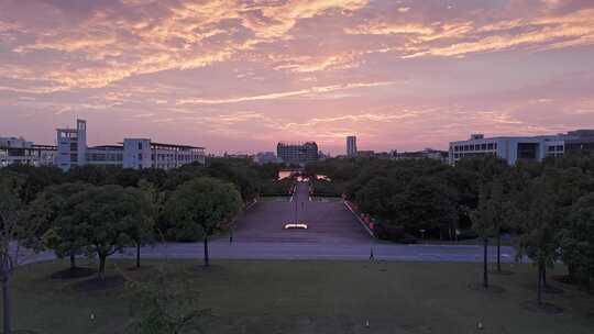 航拍上海松江大学城东华大学松江校区全景