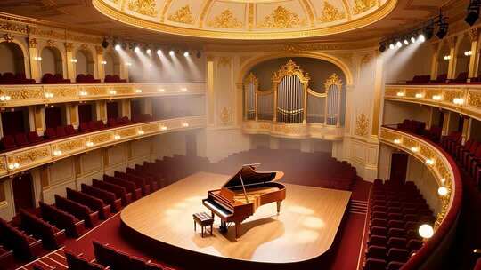金色音乐厅钢琴演奏背景4K