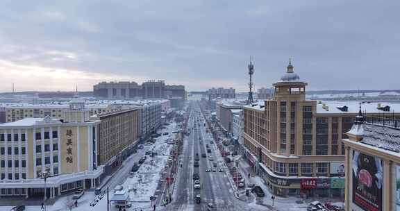 孙吴市冬季雪景航拍空镜