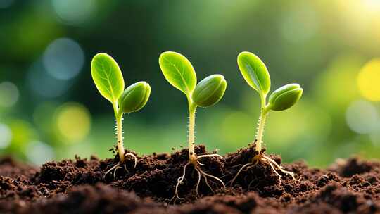 土壤中幼苗生长特写素材