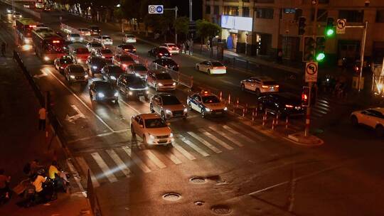 城市夜晚路口车流