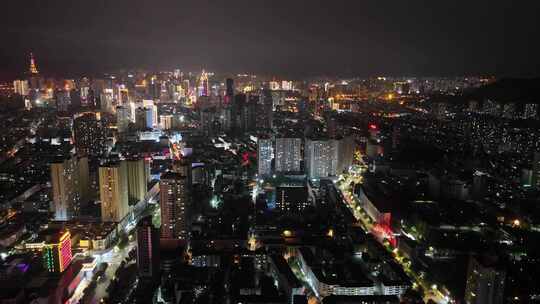 青海西宁城市夜景灯光航拍