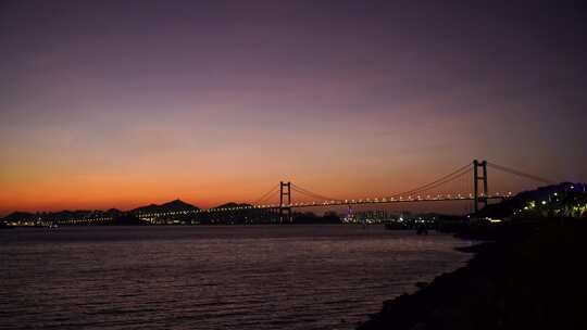 东莞虎门大桥日落晚霞夜景唯美湖光天色风景