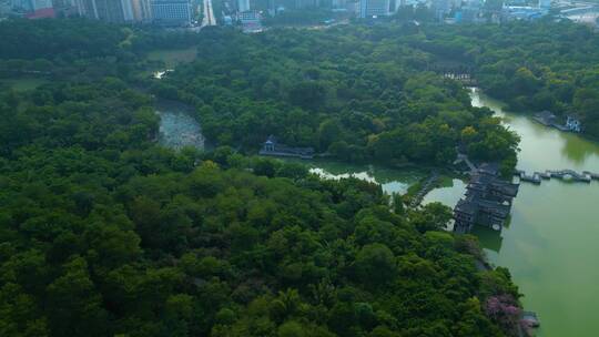 南宁狮山公园 城市绿地 中式园林航拍俯瞰