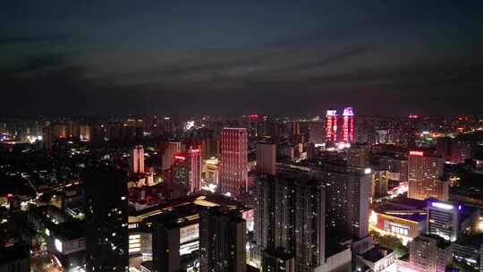 航拍安徽宿州夜景宿州国购广场苏宁广场夜景