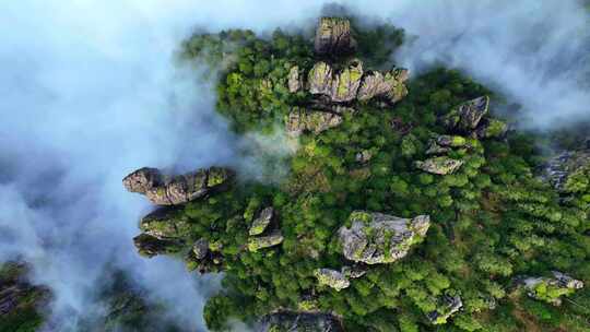 高空航拍黄山山峰奇石云海景观