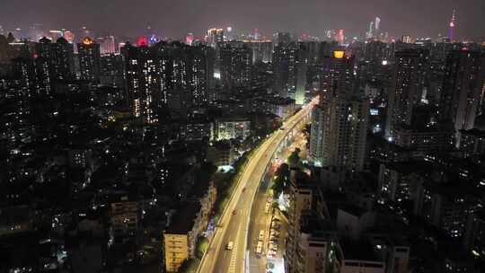 现代城市夜景车流广州航拍