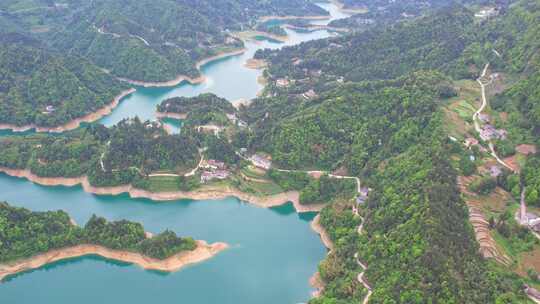 水库湖泊农田水利湖北恩施车坝河水库航拍