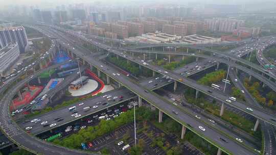 杭州上城区石德立交桥车流延时合集视频素材模板下载