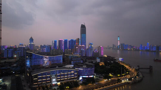 航拍武汉城市江景夜景灯光秀