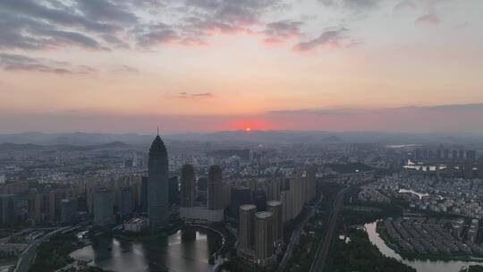 航拍浙江绍兴迪荡湖新城区