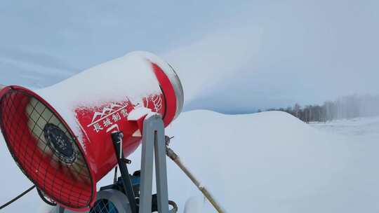 造雪机人工造雪滑雪场造雪作业视频素材模板下载