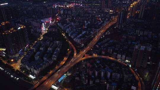 航拍城市交通衡阳湘江大桥立交桥夜景