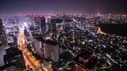 东京城市景观延时黑夜转白天