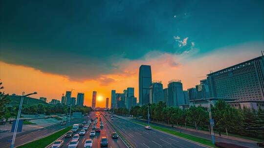 济南经十路奥体中心夕阳延时8K