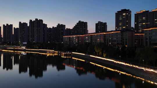 河道楼盘规划夜景亮化城市上升c