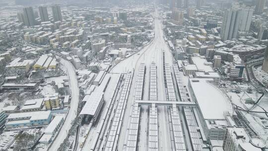 航拍湖南怀化城市雪景