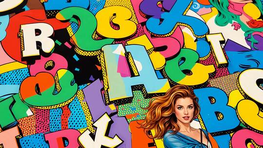 彩色字母背景前的女性